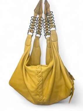 Isabella Fiore Mustard Leather Braided Shoulder Hobo